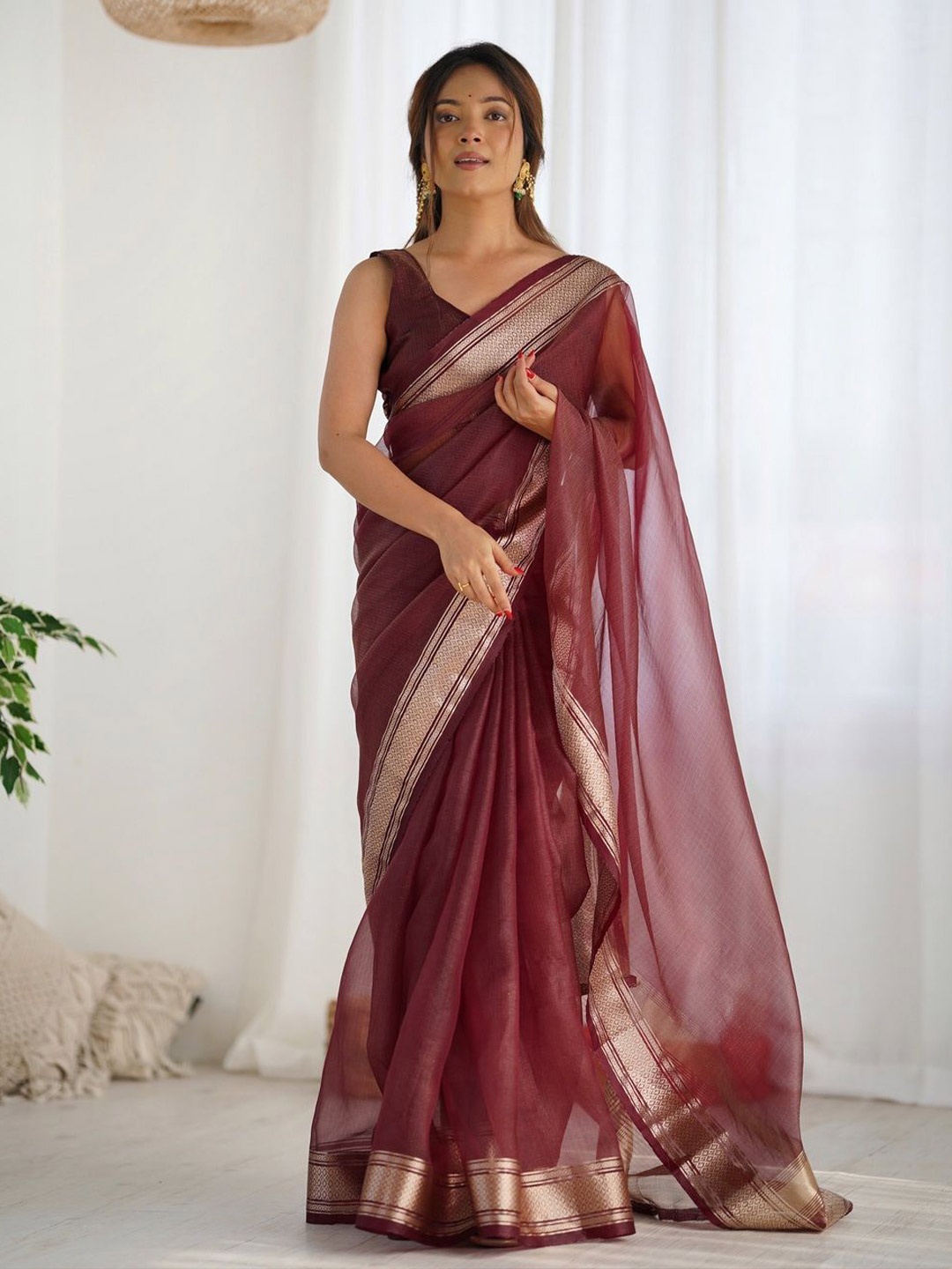 

KALINI Zari Border Chanderi Saree, Maroon