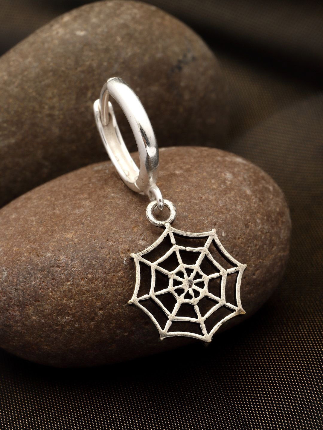 

Sanjog Silver-Plated Spider Web Drop Hoop Quirky Antique Drop Piercing Earstuds