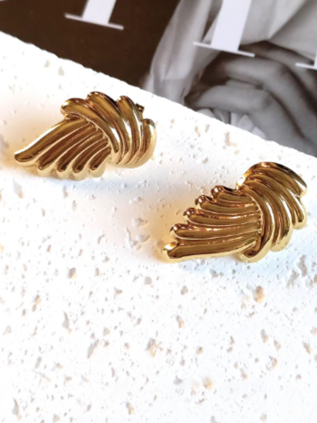 

SUBHAGALANKAR Gold-Plated Stainless Steel Double Wing Shaped Studs