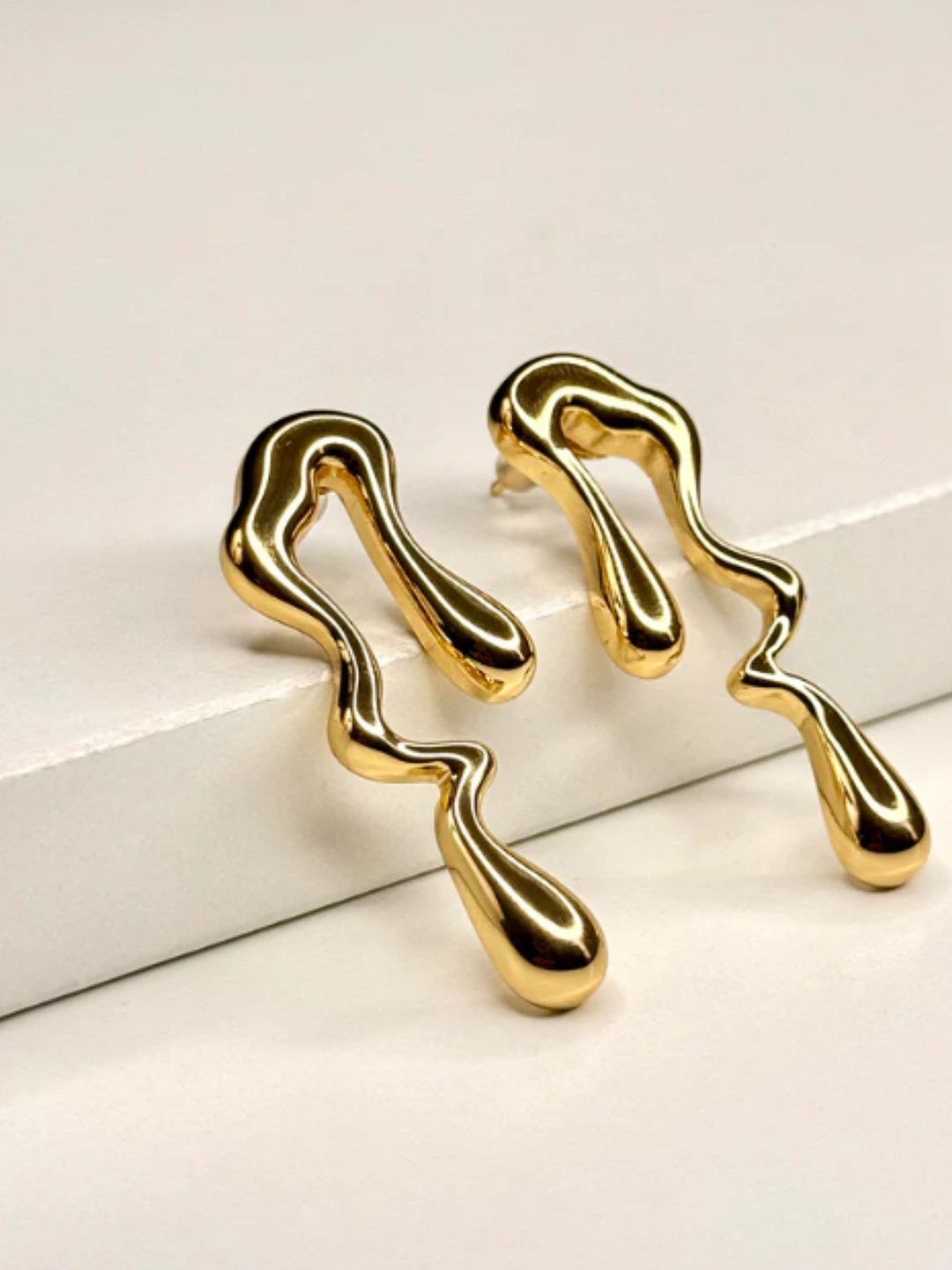 

SUBHAGALANKAR Gold-Plated Stainless Steel Contemporary Drop Earrings