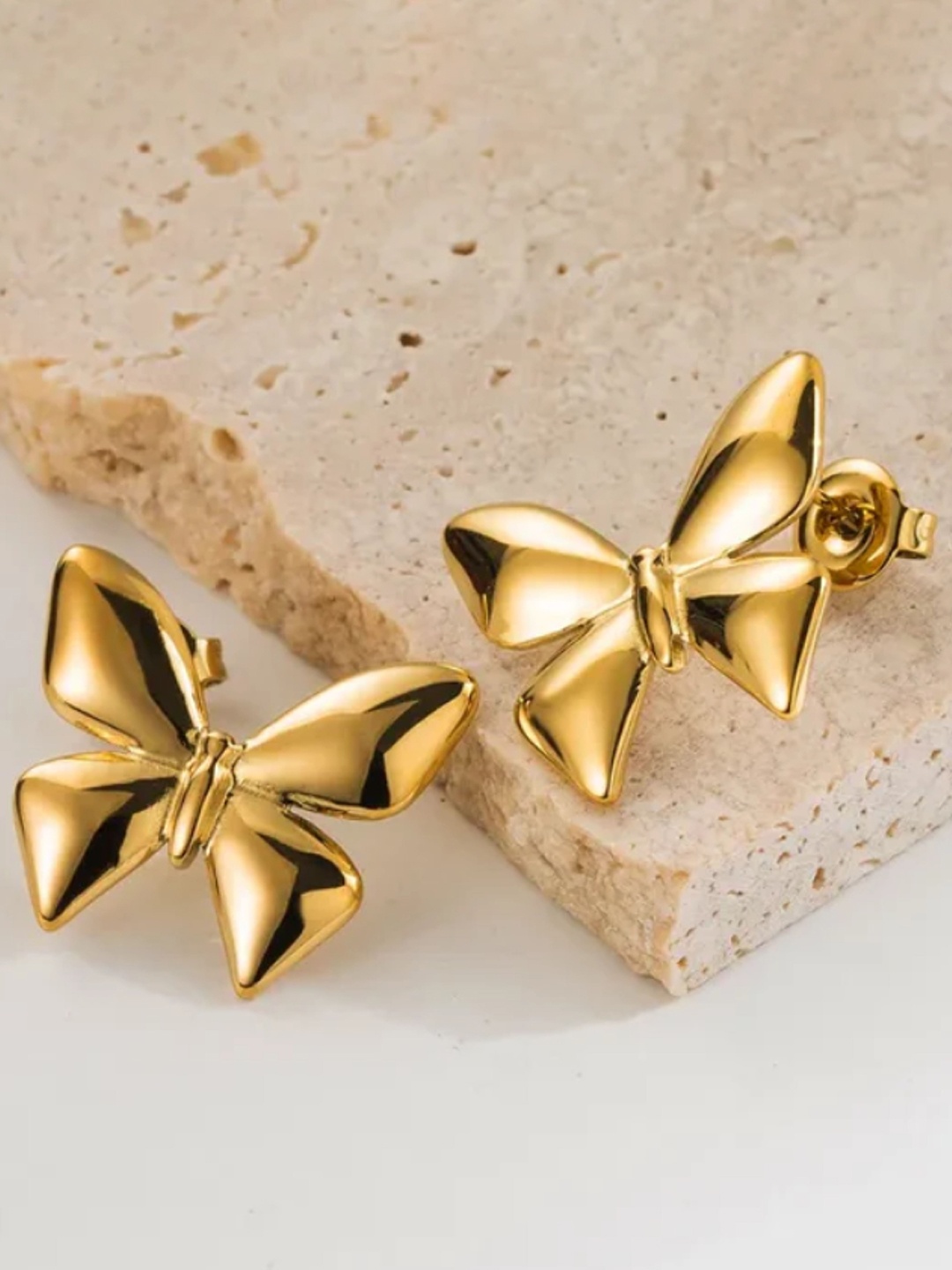 

SUBHAGALANKAR Gold-Plated Stainless Steel Double Butterfly Shaped Studs