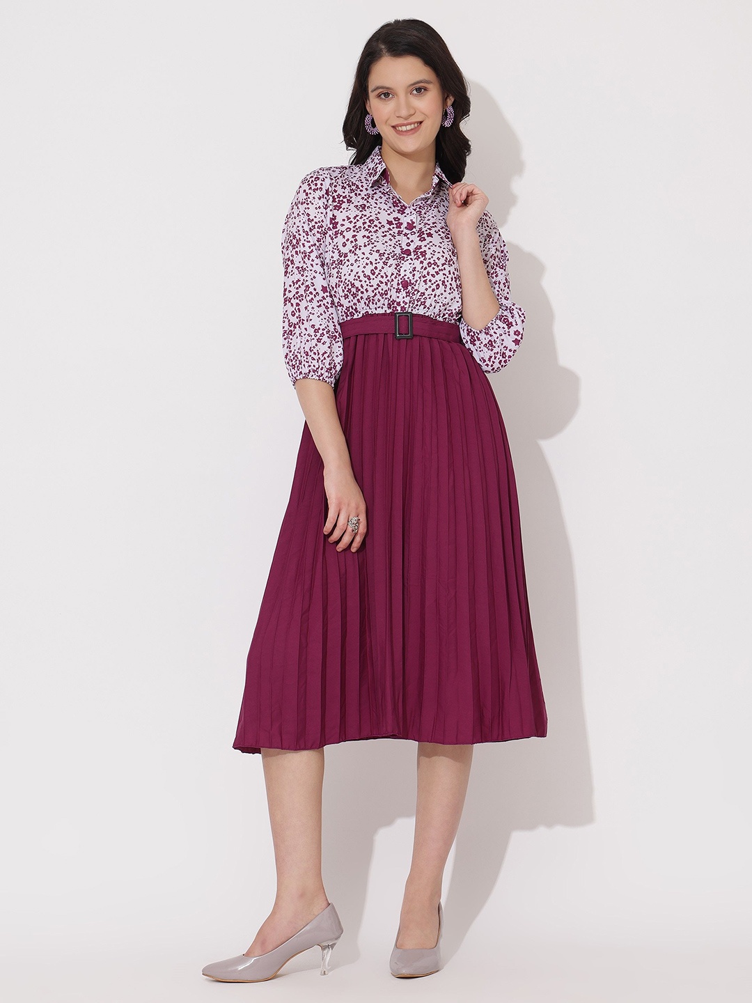 

Krunal Raiyani Women Shirt Collar Fit & Flare Dress, Magenta