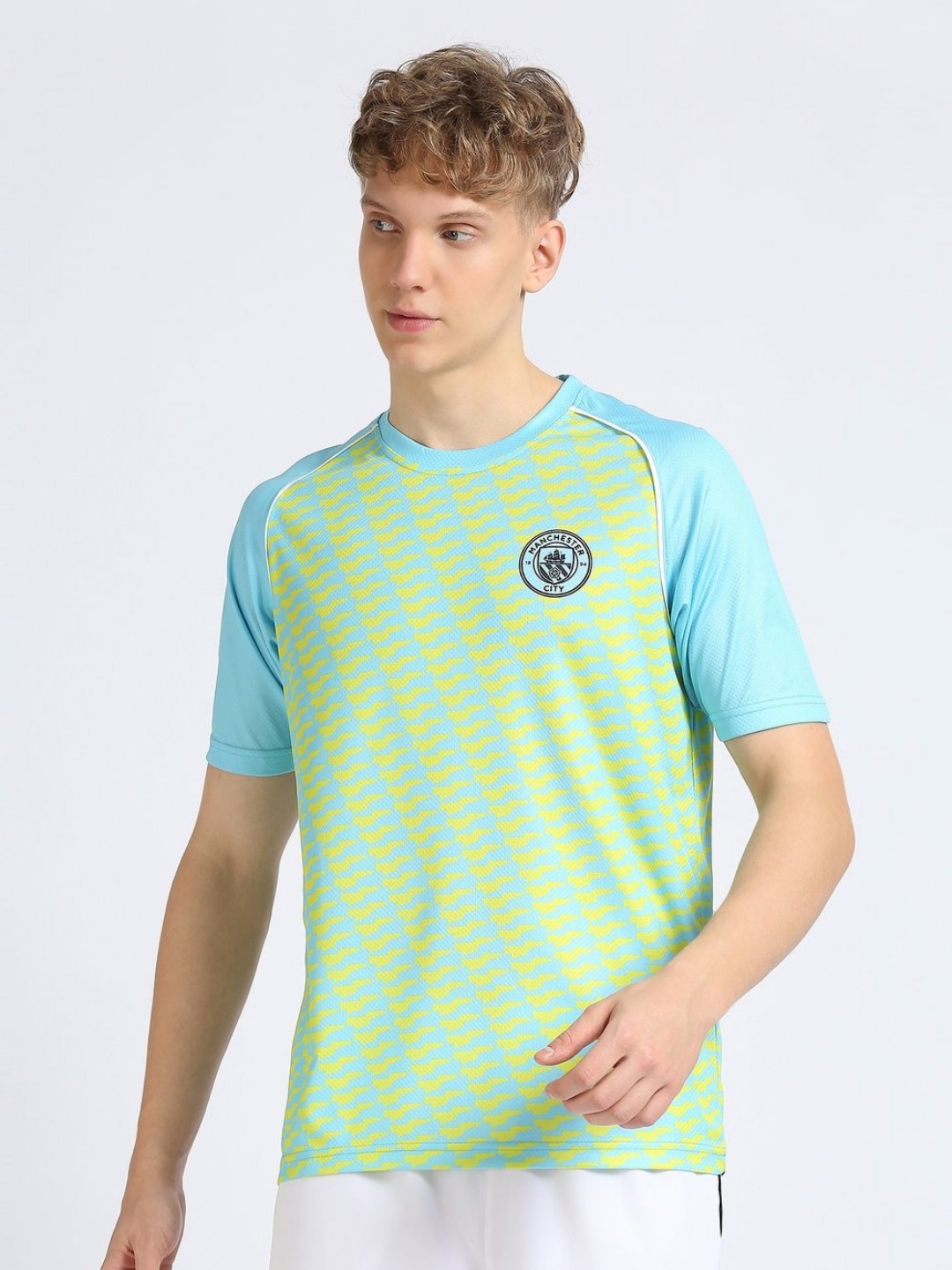 

FanCode Men Conversational Printed Round Neck T-shirt, Turquoise blue