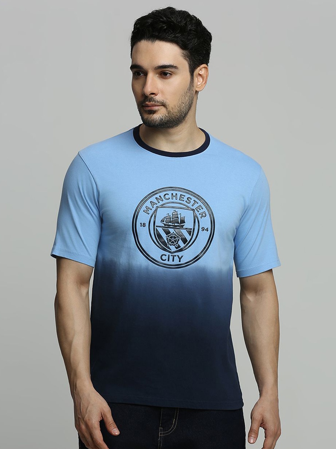 

FanCode Men Colourblocked Round Neck Cotton T-shirt, Blue