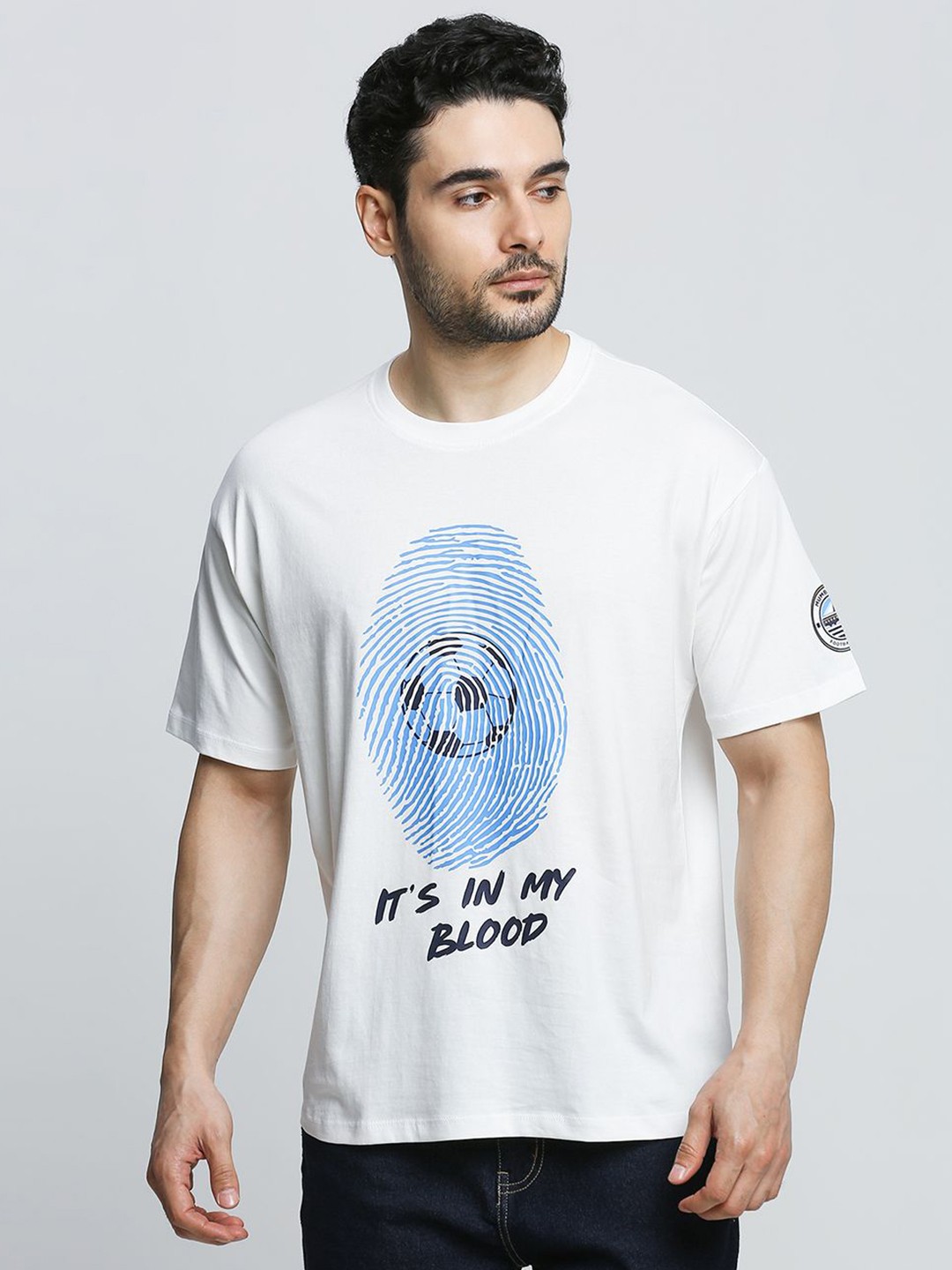 

FanCode Men Graphic Printed Round Neck Cotton Relaxed Fit T-shirt, White