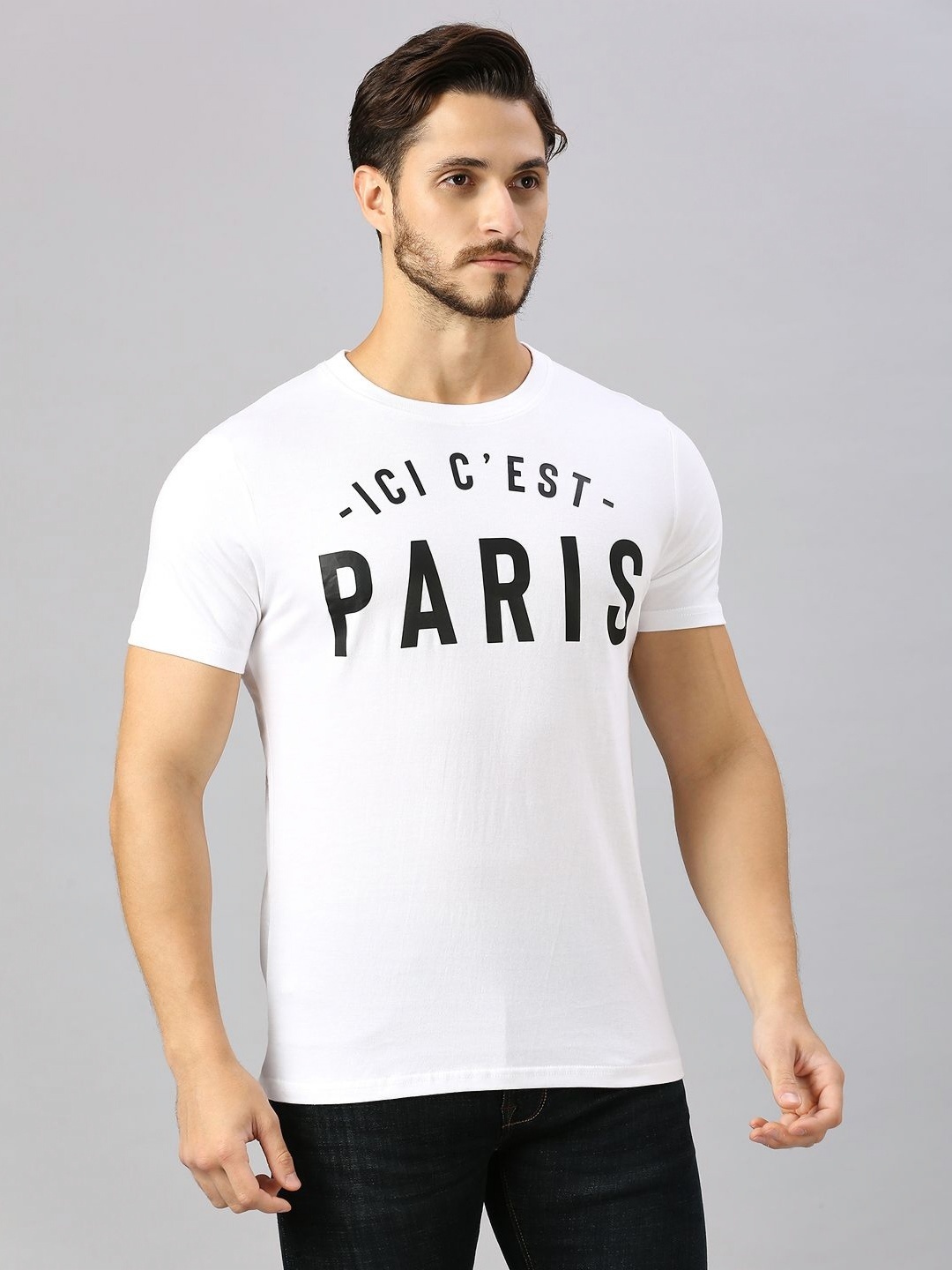 

FanCode Men Typography Printed Round Neck Cotton Slim Fit T-shirt, White