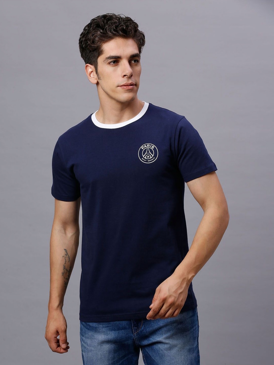 

FanCode Men Typography Printed Round Neck Cotton T-shirt, Navy blue