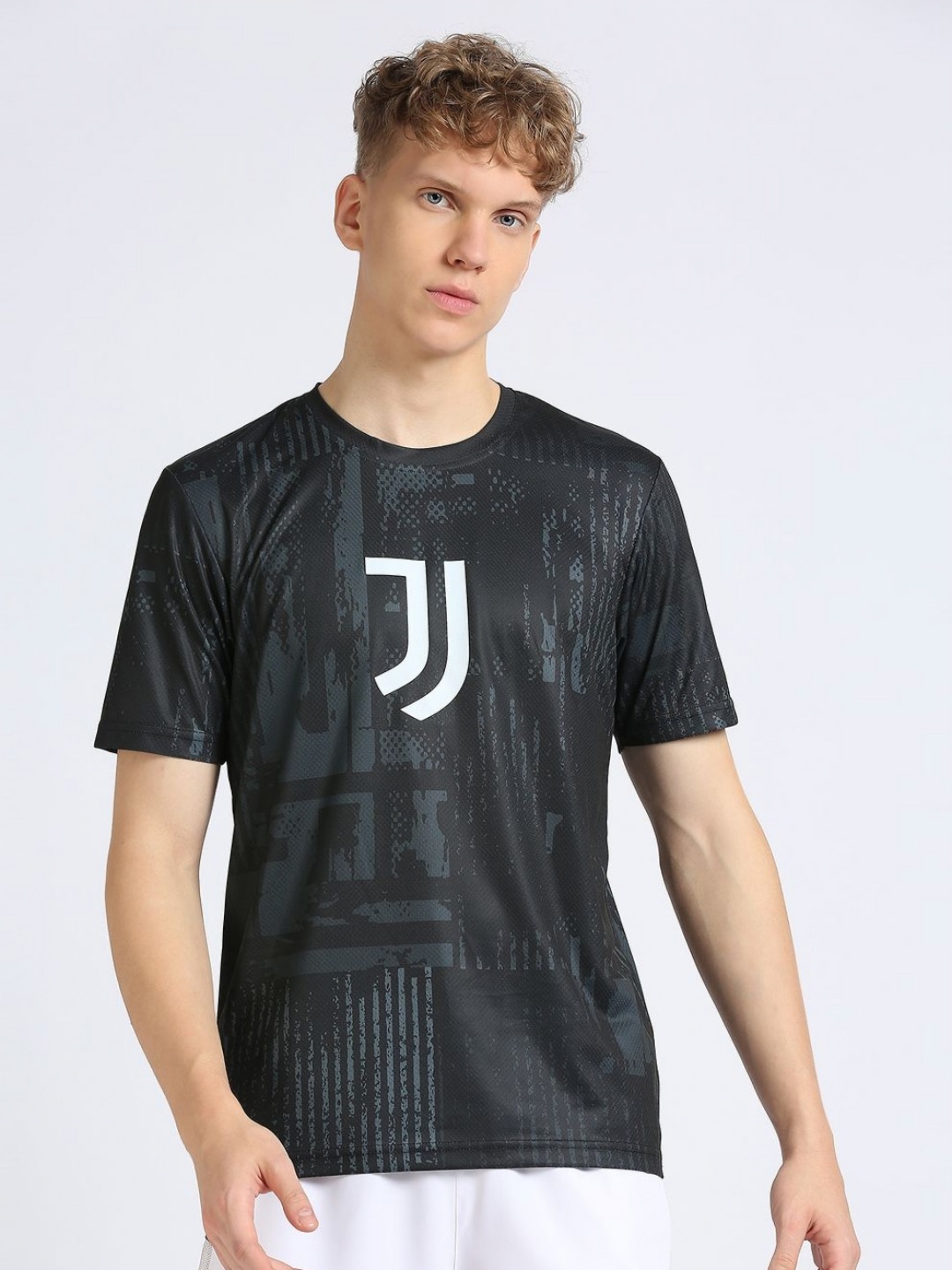 FanCode Men Typography Printed Round Neck Cotton T-shirt, Black
