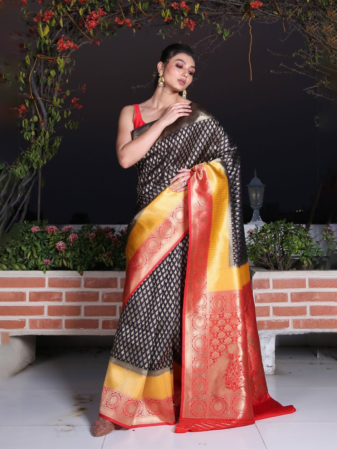 

Charukriti Woven Design Brocade Heavy Work Saree, Black