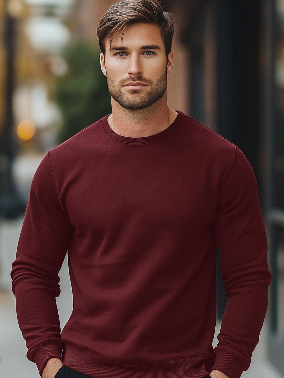 

NOBERO Men Round Neck Sweatshirt, Maroon