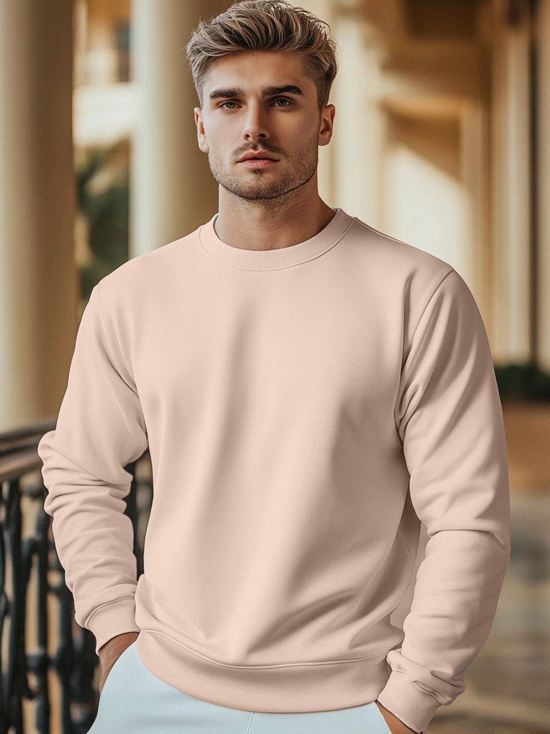 

NOBERO Men Round Neck Sweatshirt, Pink