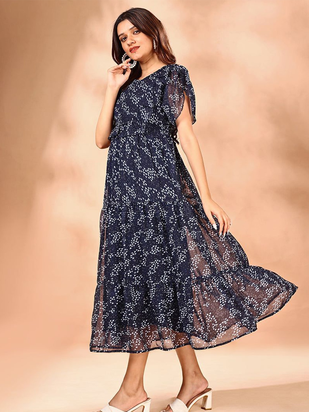 

Krunal Raiyani Women Print Fit & Flare Midi Dress, Blue