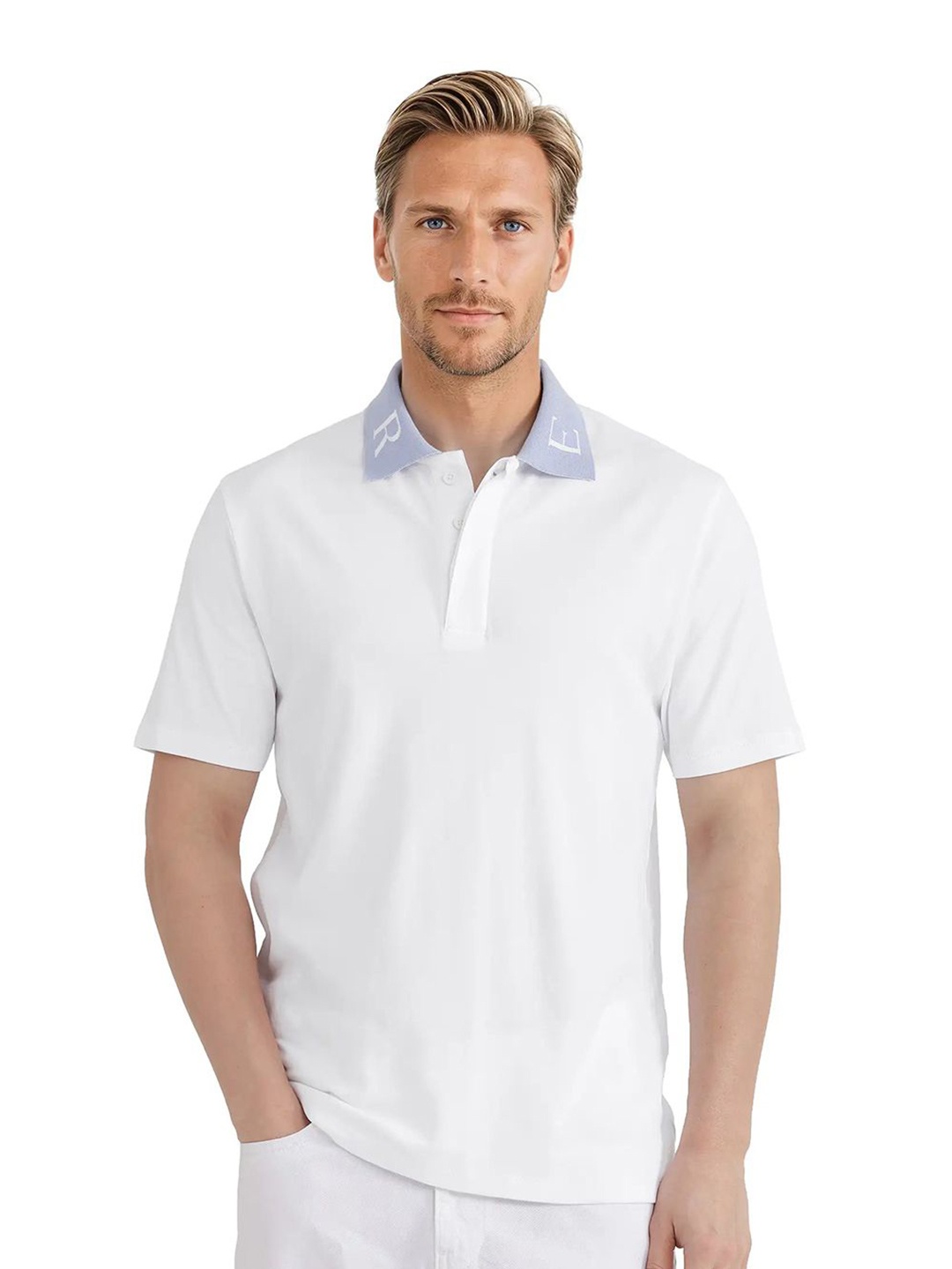 

RARE RABBIT Men Solid Polo Collar Cotton T-shirt, White