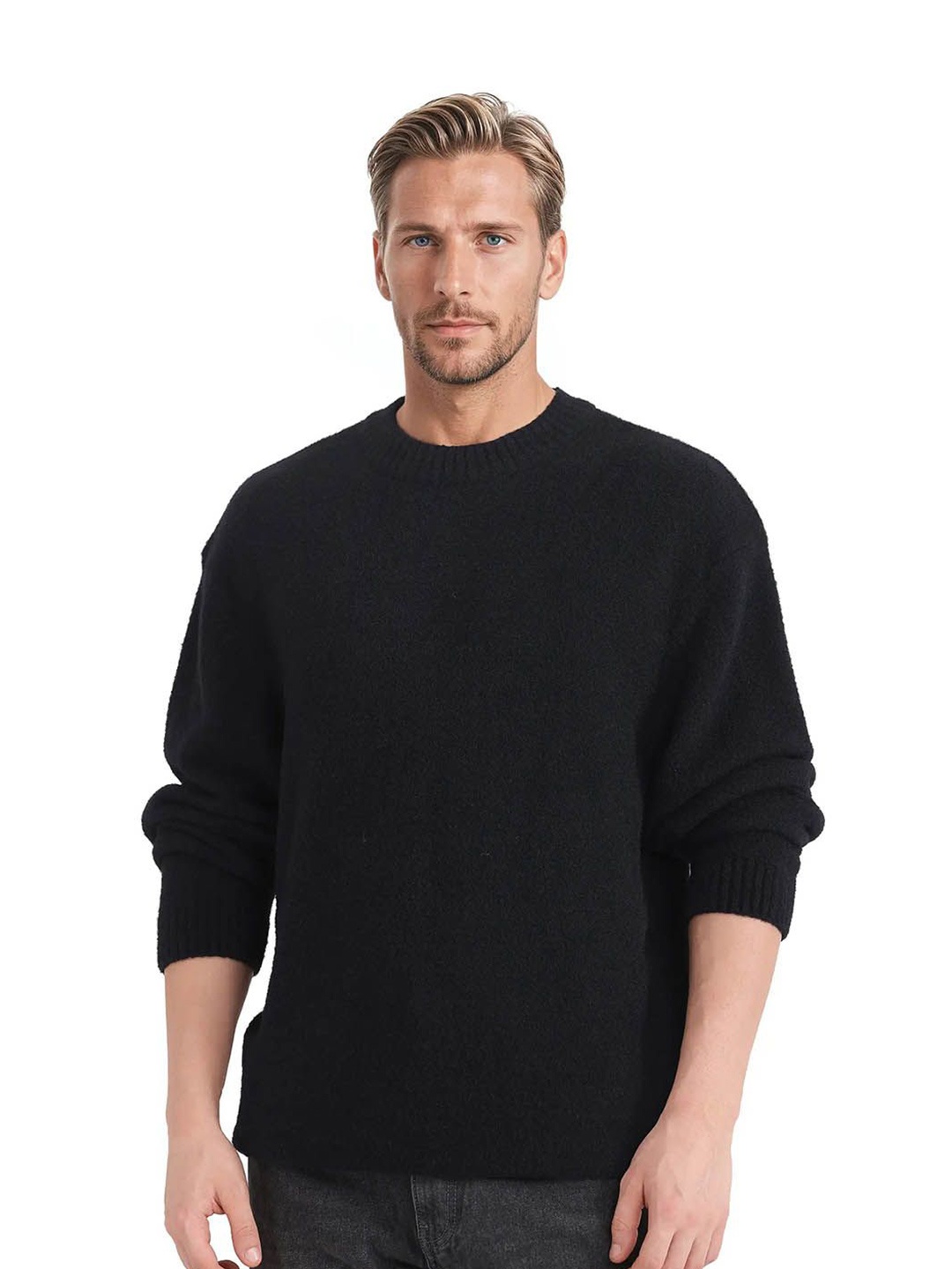 

RARE RABBIT Men Round Neck Pullover, Black