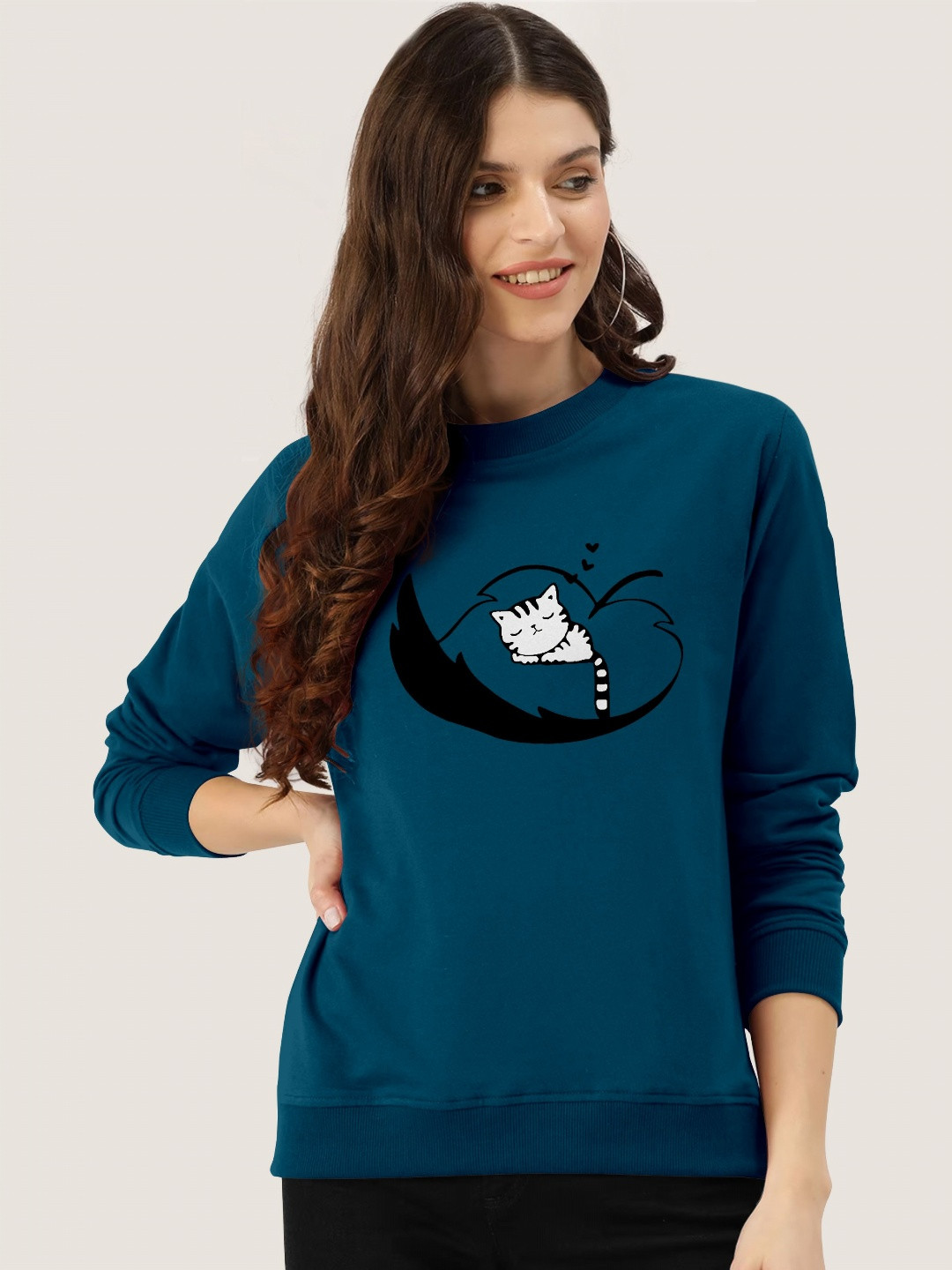 

ZentWorld Women Graphic Printed Round Neck Sweatshirts, Teal