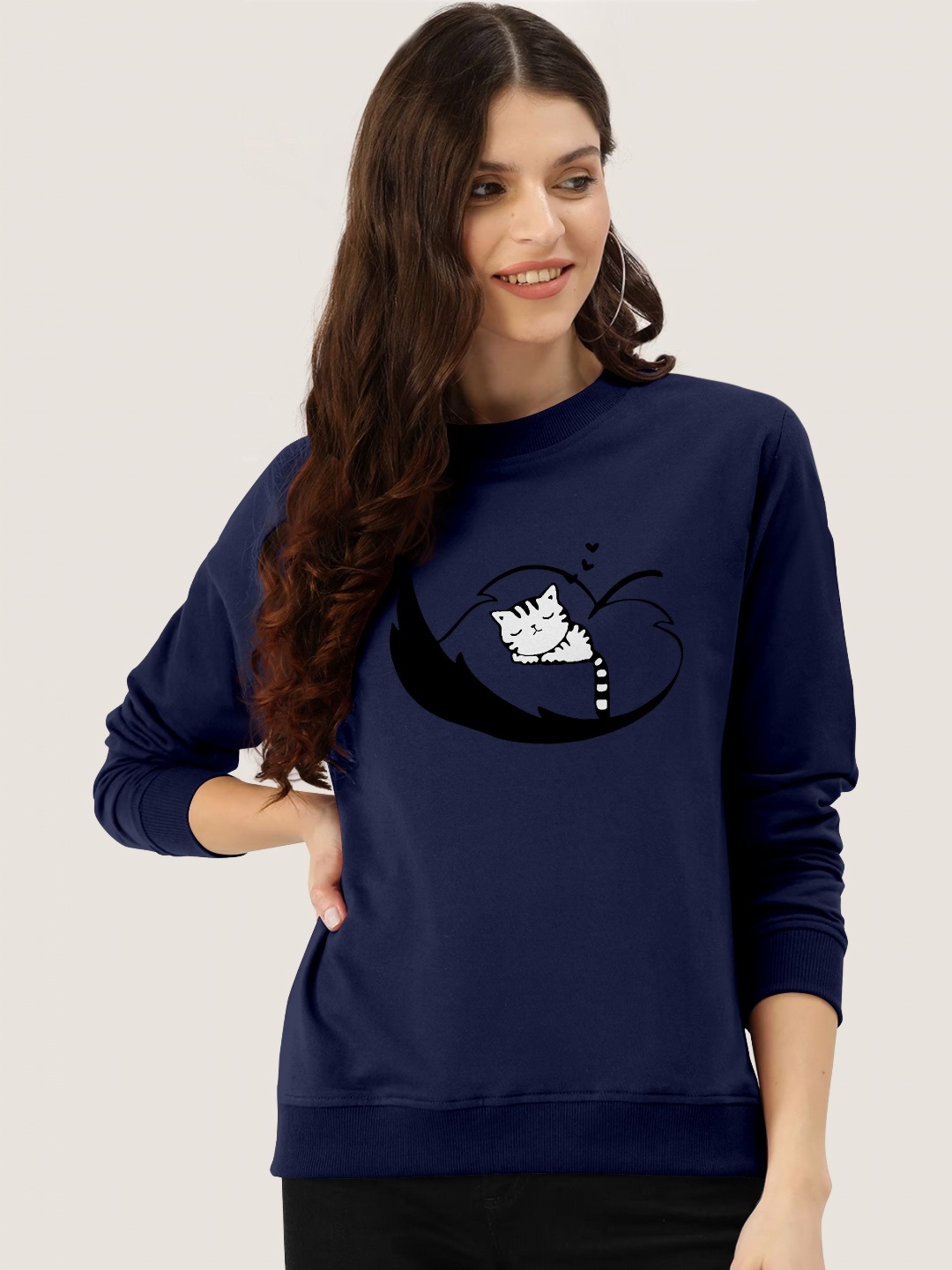

ZentWorld Women Graphic Printed Round Neck Sweatshirts, Navy blue