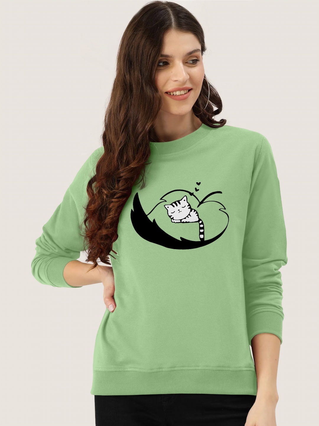 

ZentWorld Women BILLI Graphic Printed Round Neck Sweatshirts, Green