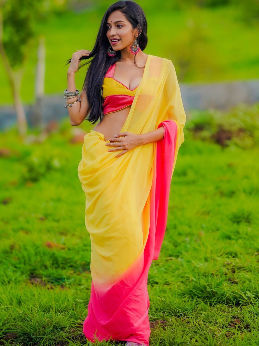 

KALINI Ombre Saree with Blouse Piece, Yellow