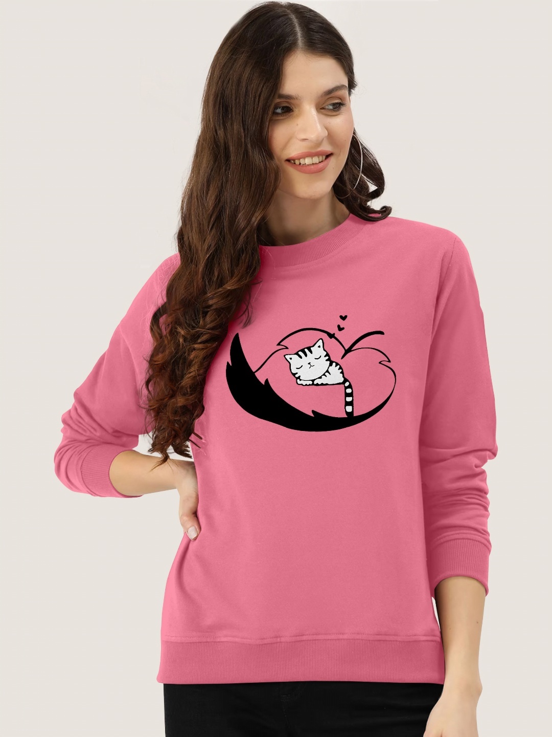 

ZentWorld Women Graphic Printed Round Neck Sweatshirts, Pink