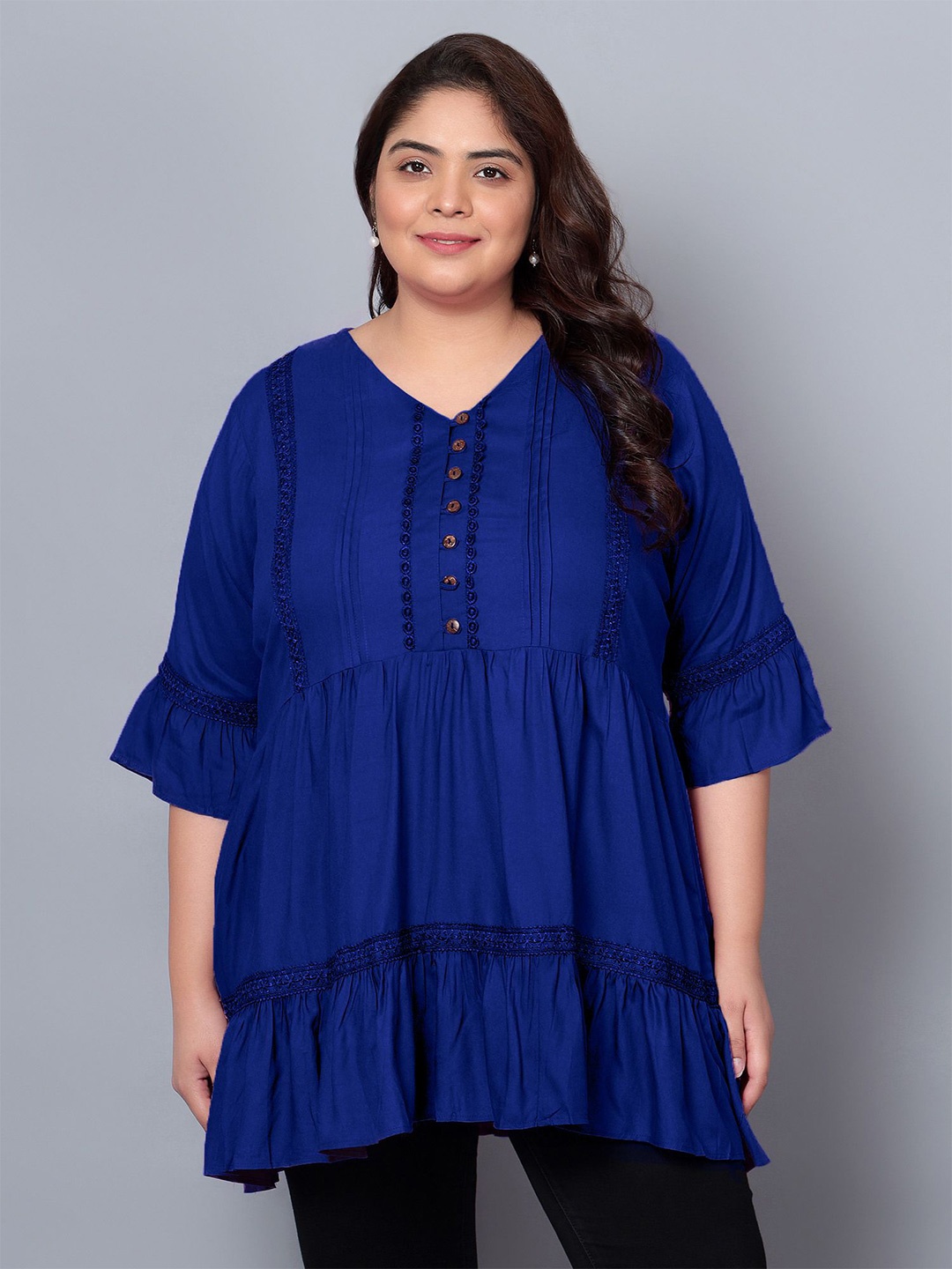 

Indietoga Women V-Neck Tunic Plus Size, Blue