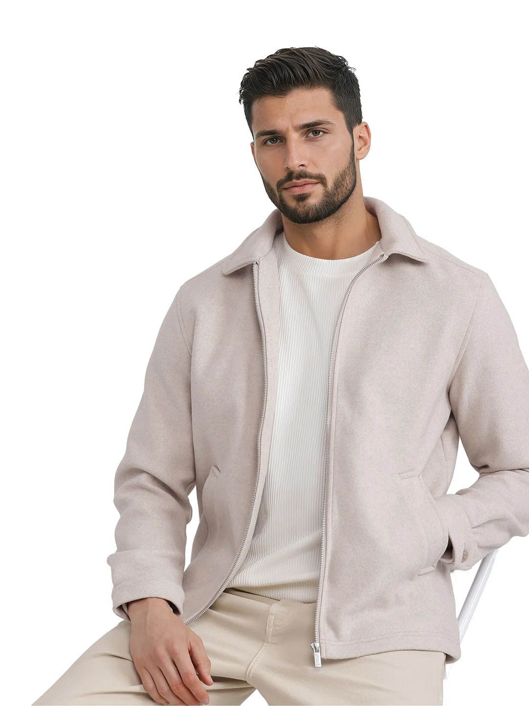 

RARE RABBIT Men Spread Collar Solid Casual Tailored Jacket, Cream