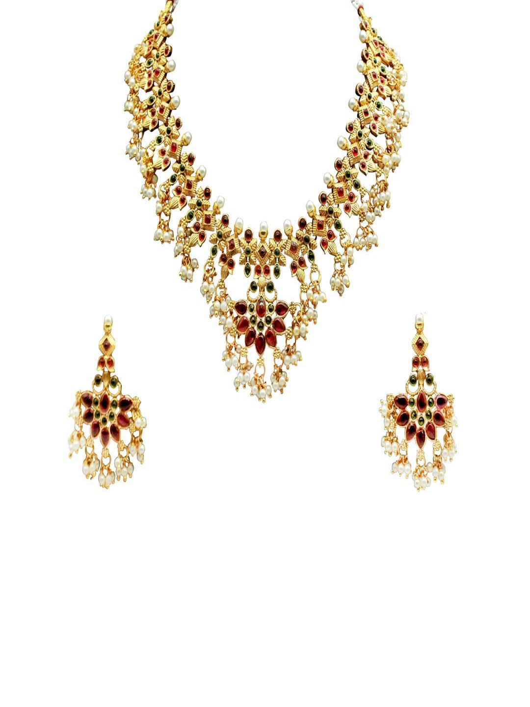 

JANAVI Gold-Plated Stone Studded & Beaded Jewellery Set