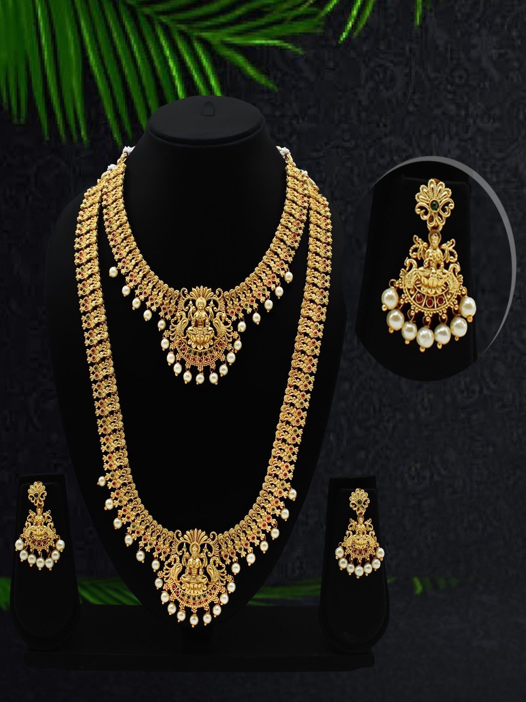 

JANAVI Gold Plated Artificial Stones Studded & Beaded Necklace With Earrings
