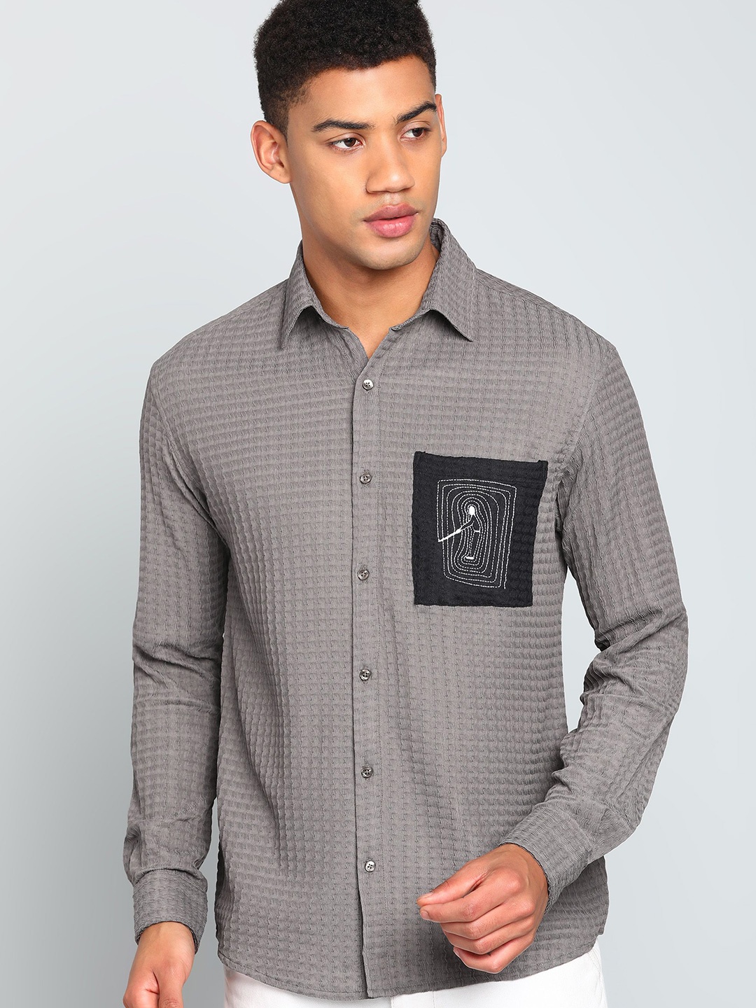 

INDICLUB Men Spread Collar Textured Casual Shirt, Grey