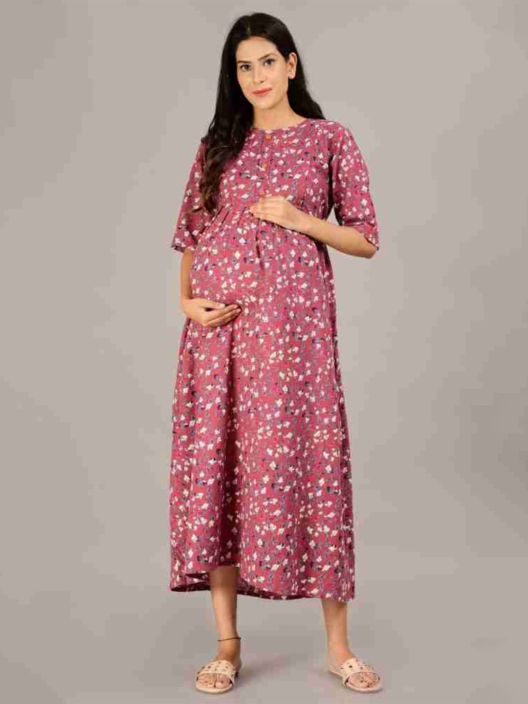 

GMI Floral Printed Fit & Flare Maternity Dress, Pink