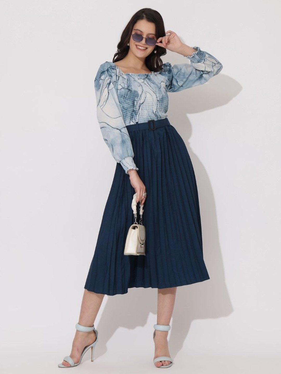 

Raiyani Enterprise Women Print Fit & Flare Dress, Blue