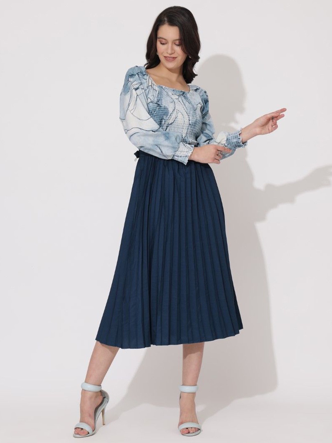 

Raiyani Enterprise Printed Crepe Fit & Flare Dress, Navy blue