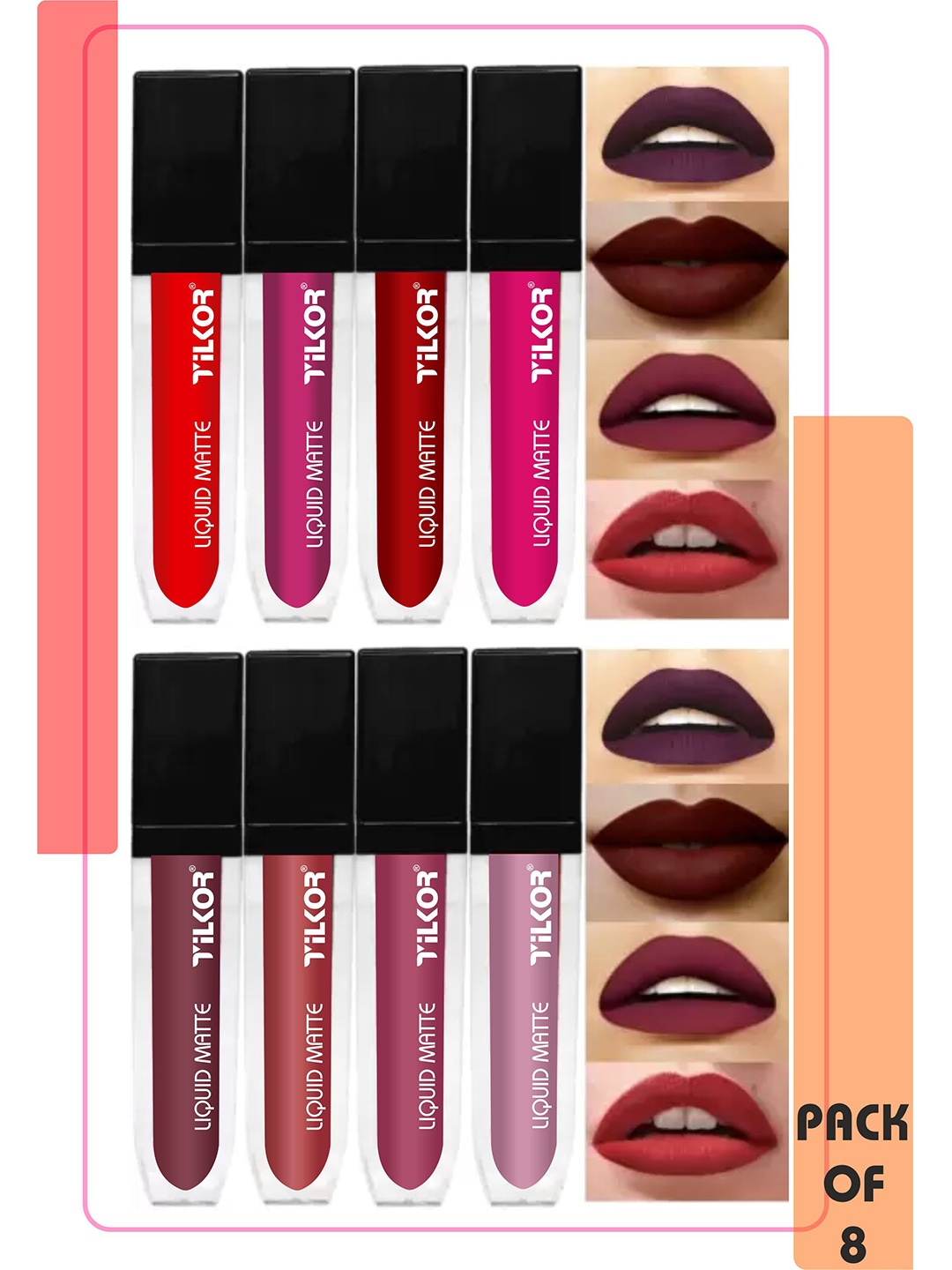 

TILKOR Set Of 8 Transfer Proof Hydrating Matte Liquid Lipstick - 2 ml Each, Red