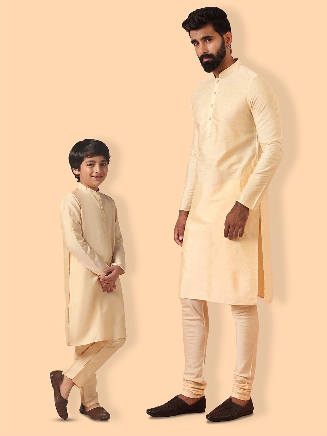 

KISAH Mandarin Collar Long Sleeves Pastels Straight Kurta with Trousers, Cream