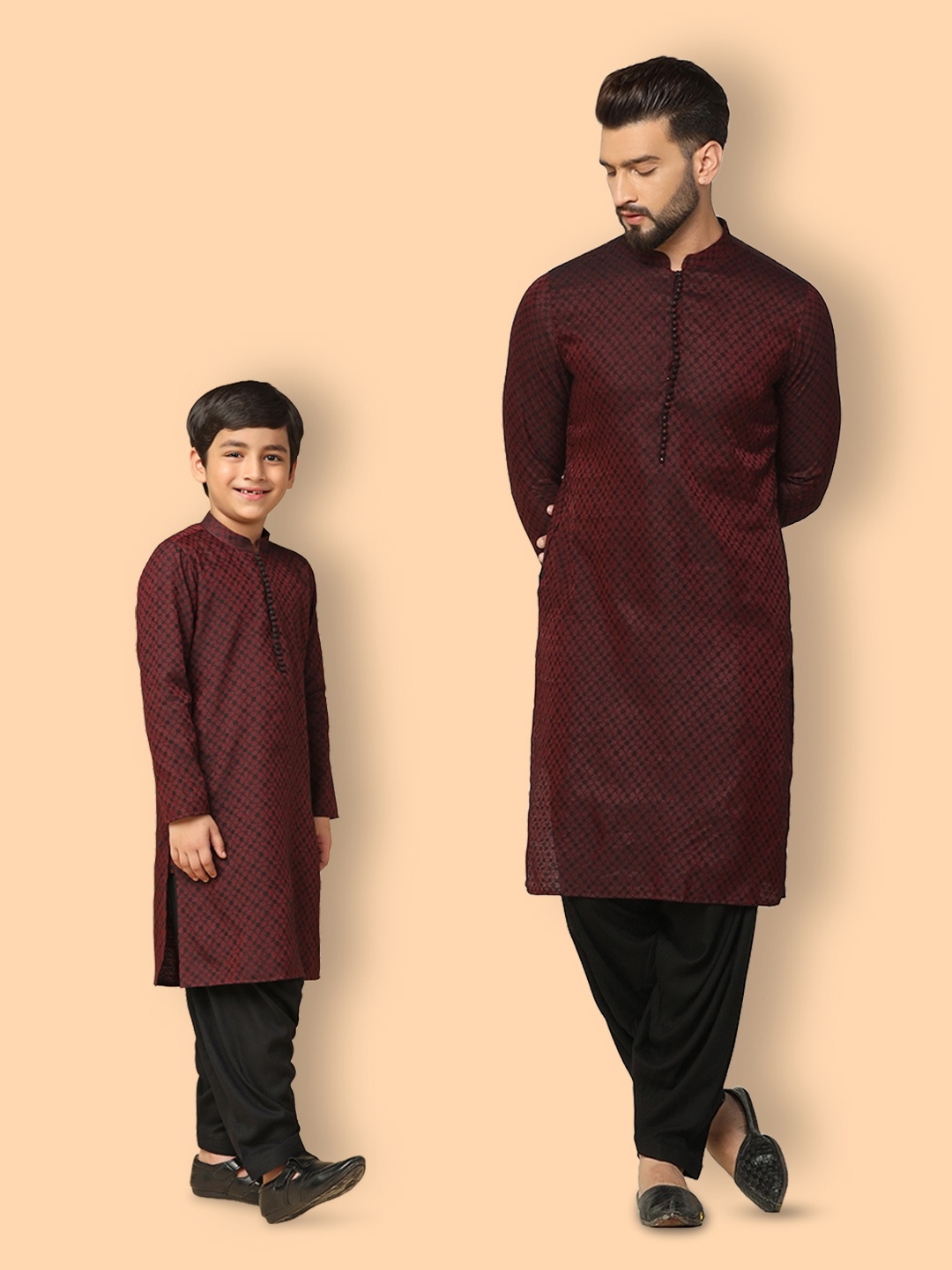 

KISAH Geometric Embroidered Thread Work Mandarin Collar Straight Kurta with Patiala, Maroon