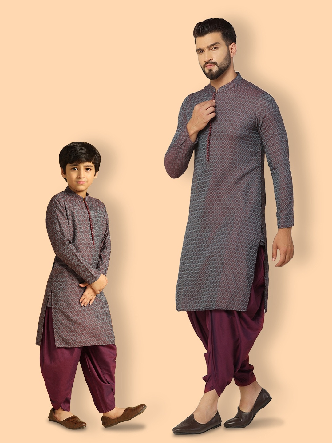 

KISAH Ethnic Motifs Printed Mandarin Collar Straight Kurta With Dhoti Pants, Magenta