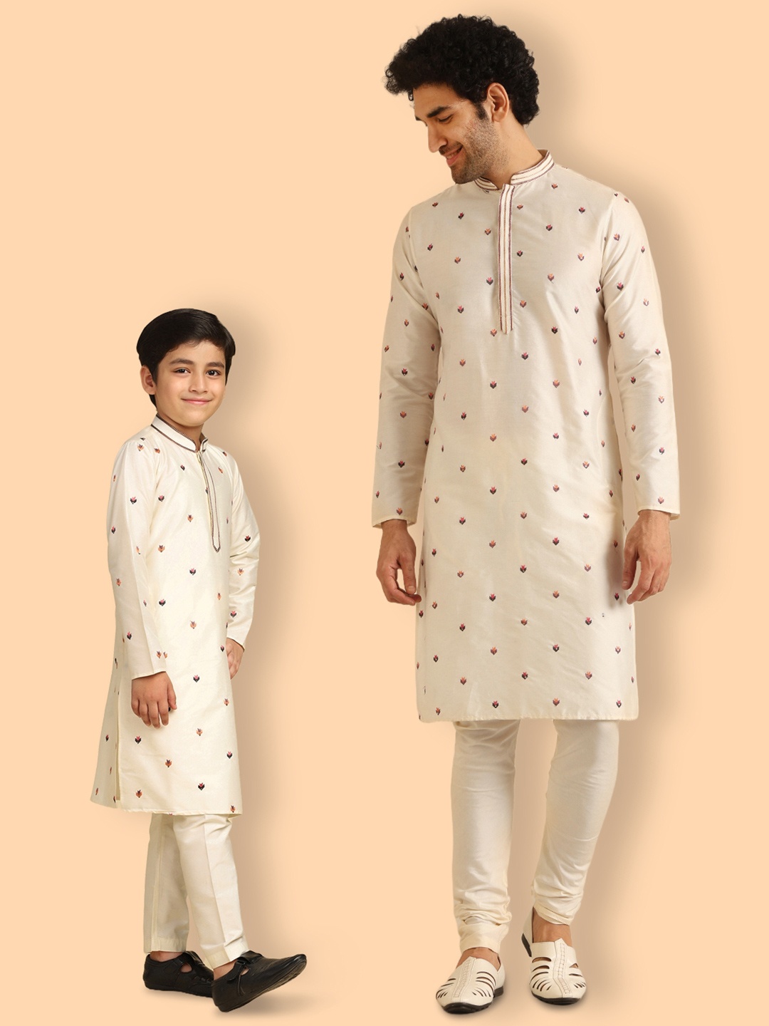 

KISAH Boys Ethnic Motifs Embroidered Thread Work Straight Kurta With Pyjama, White