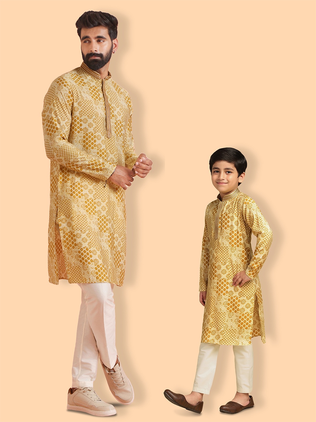 

KISAH Boys Ethnic Motifs Printed Straight Kurta With Trouser, Mustard