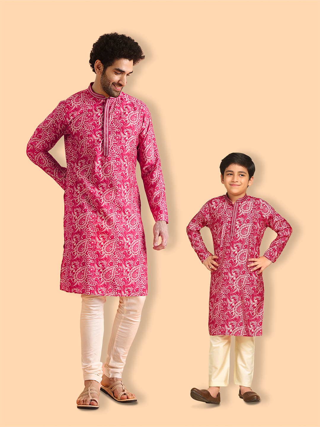 

KISAH Boys Floral Printed Straight Kurta With Trouser, Pink