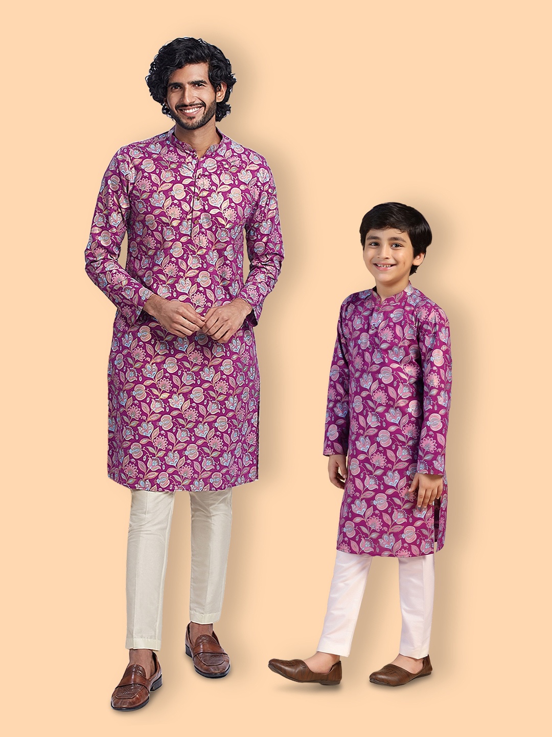 

KISAH Boys Floral Printed Straight Kurta With Pyjama, Pink