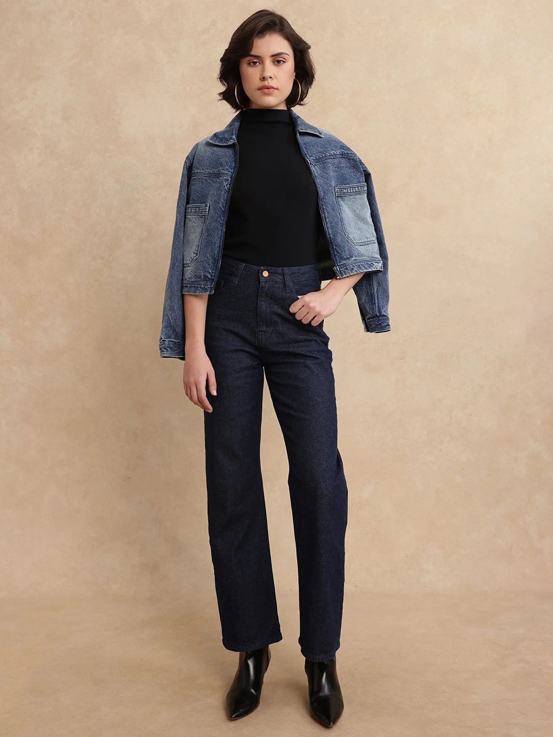 

RAREISM Women Comfort Straight Fit High-Rise Stretchable Jeans, Blue