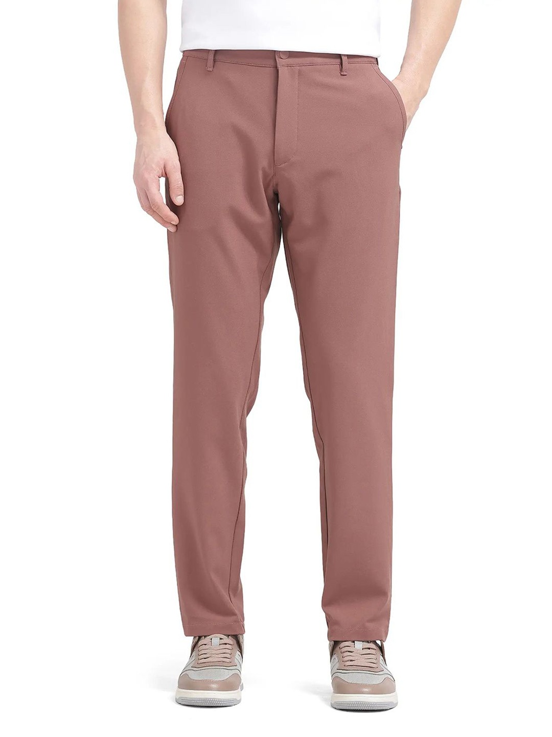 

RARE RABBIT Men Tailored Regular Fit Mid-Rise Chinos Trousers, Rust