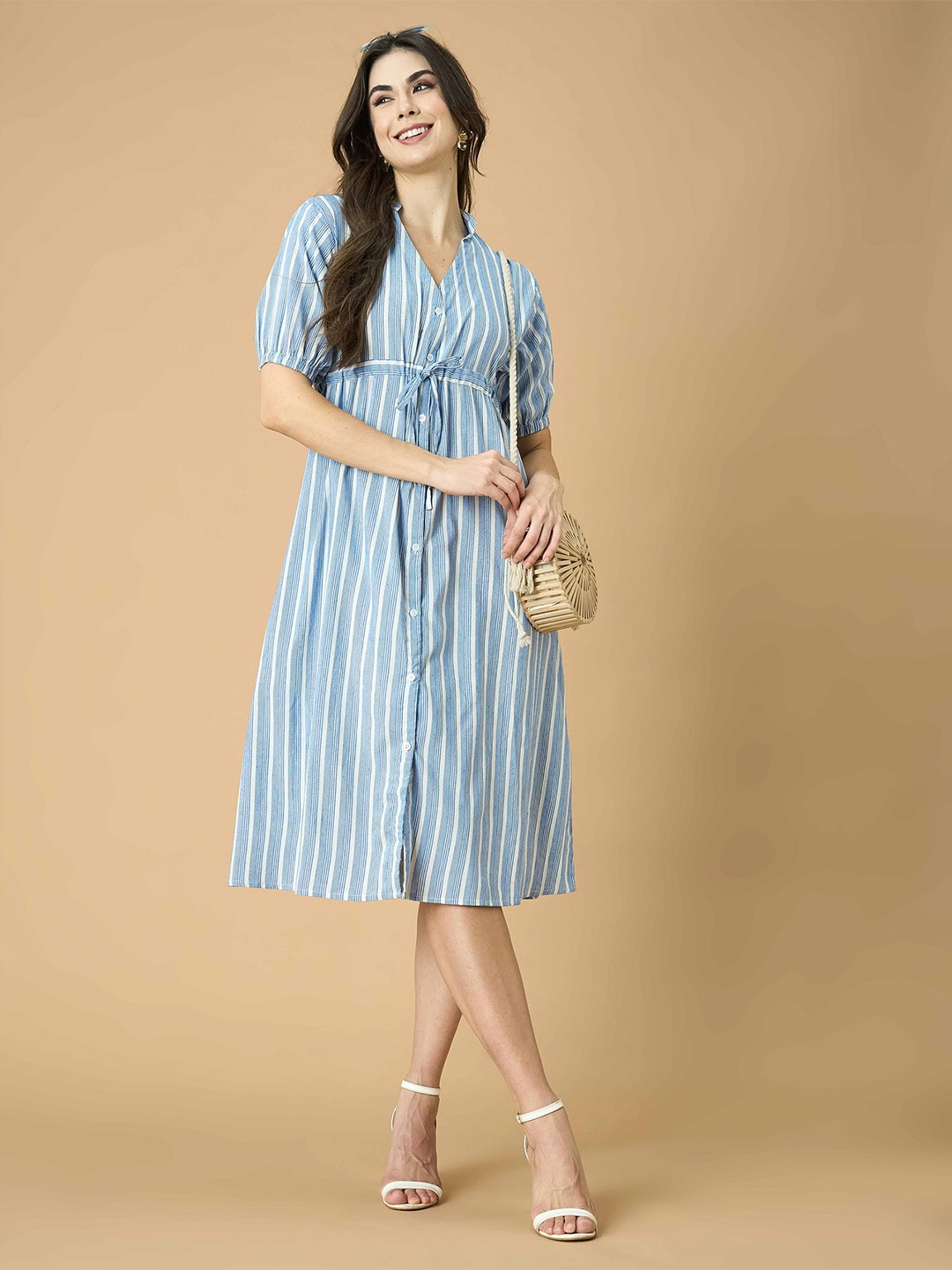 

Fashfun Striped Cotton Shirt Dress, Blue