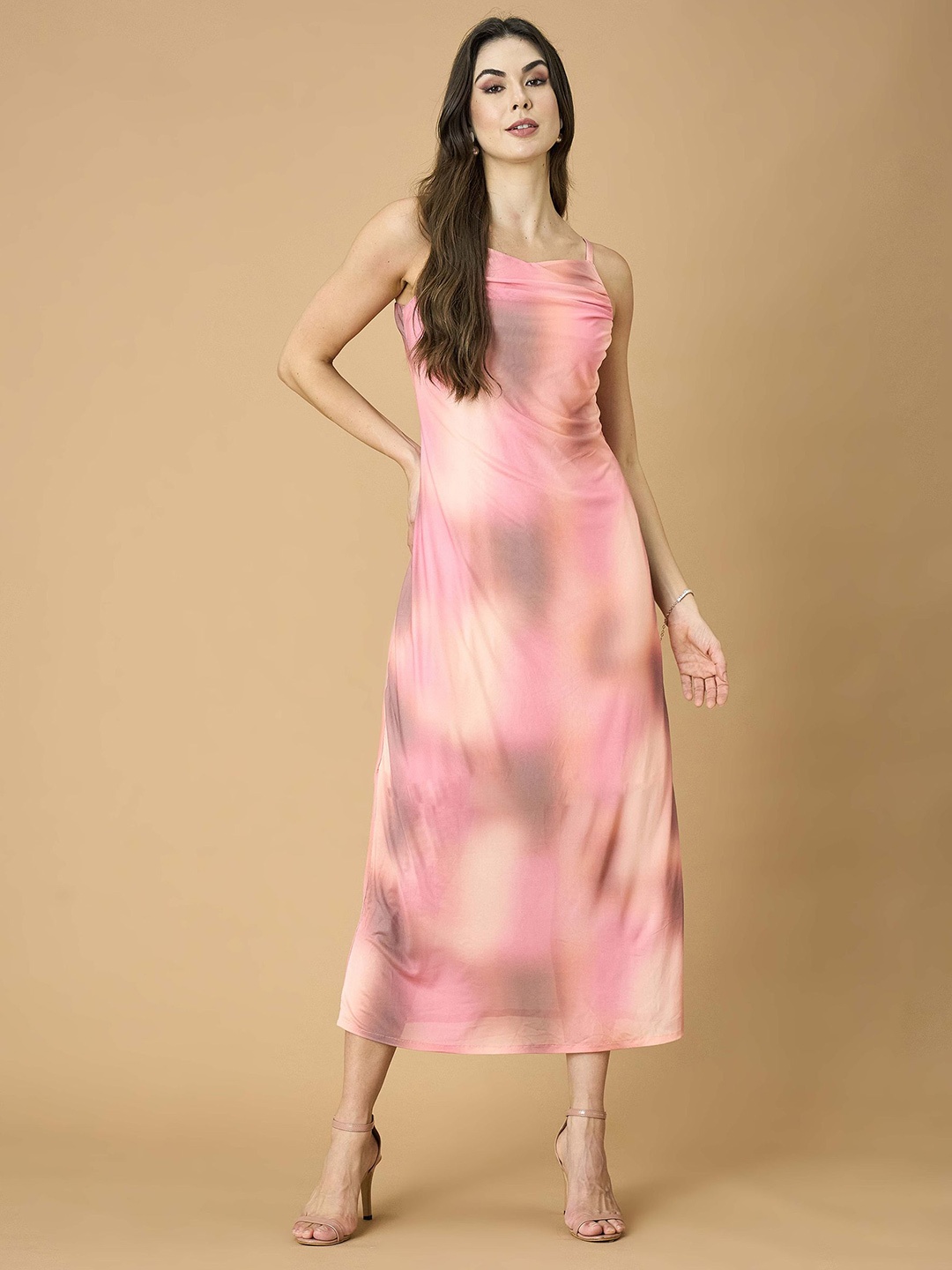 

Fashfun Women Tie and Dye Printed Sheath Maxi Dress, Pink