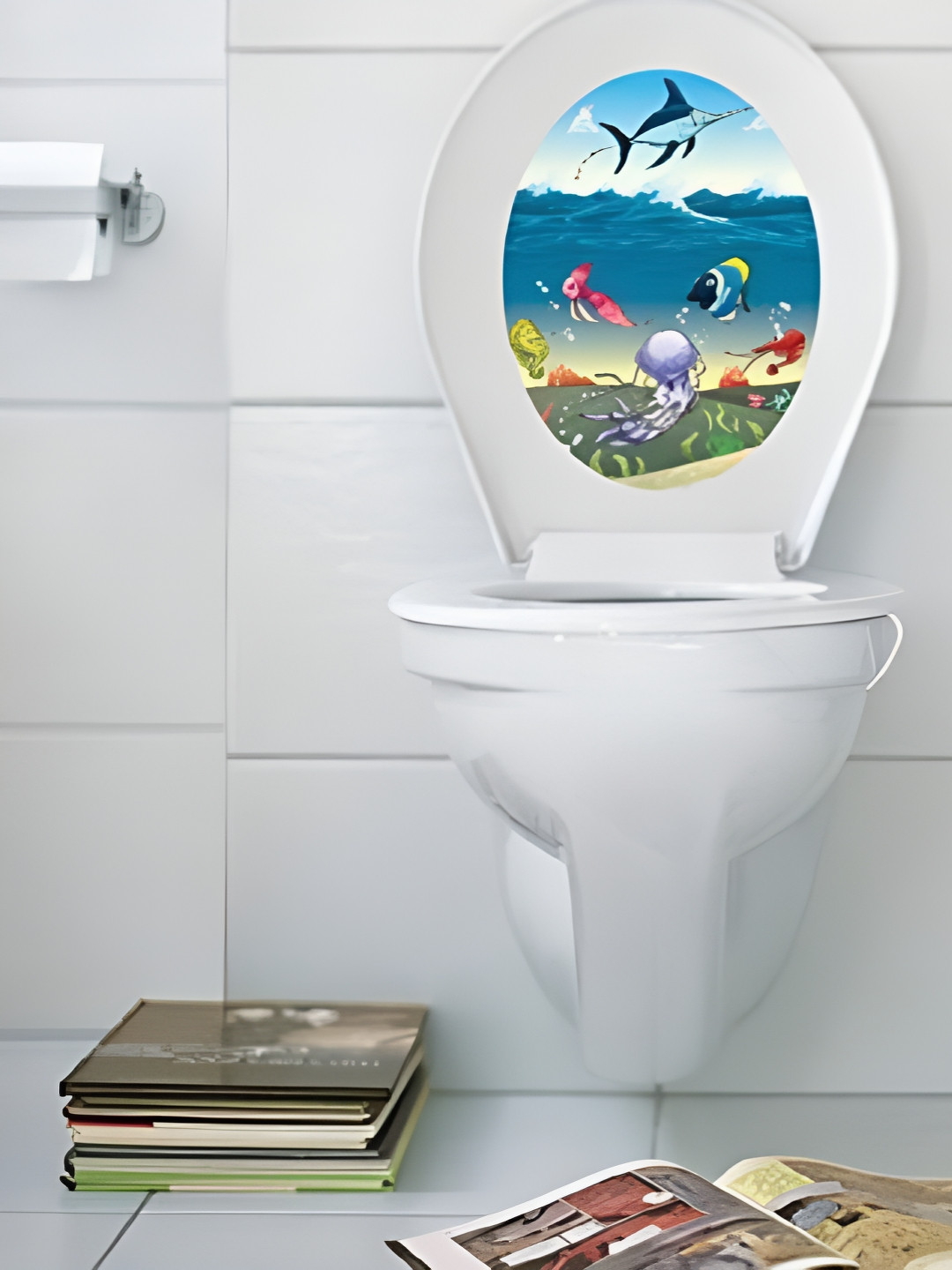 

Jaamso Royals White & Blue Printed Waterproof Self Adhesive Toilet Sheet Sticker