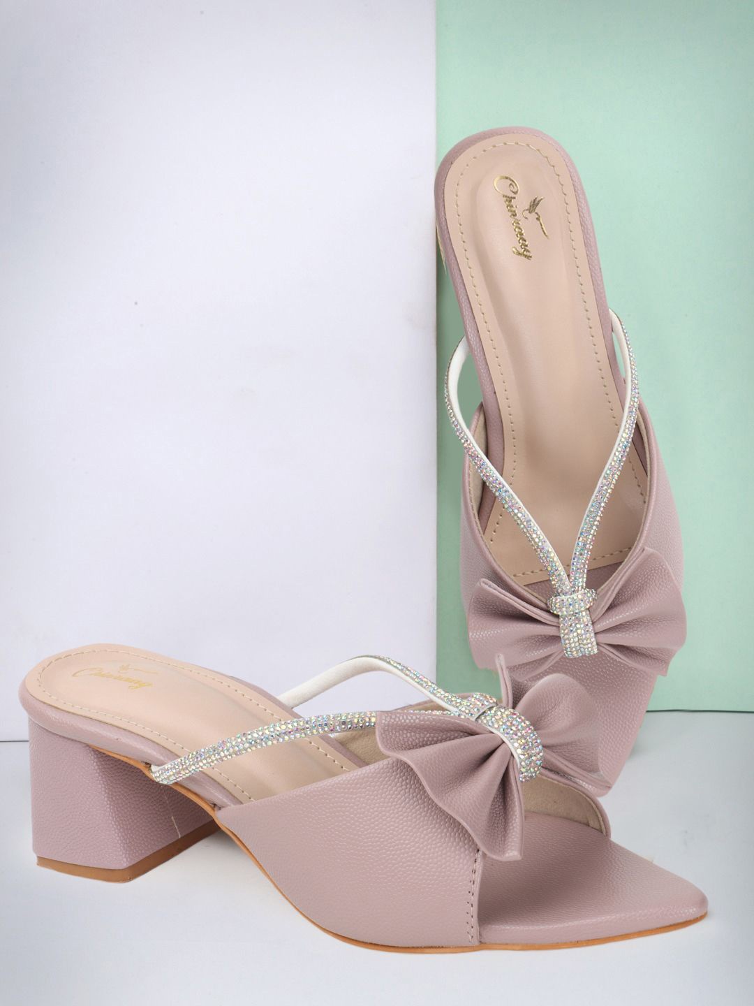 

CHINRAAG Colourblocked Block Sandals with Bows, Purple