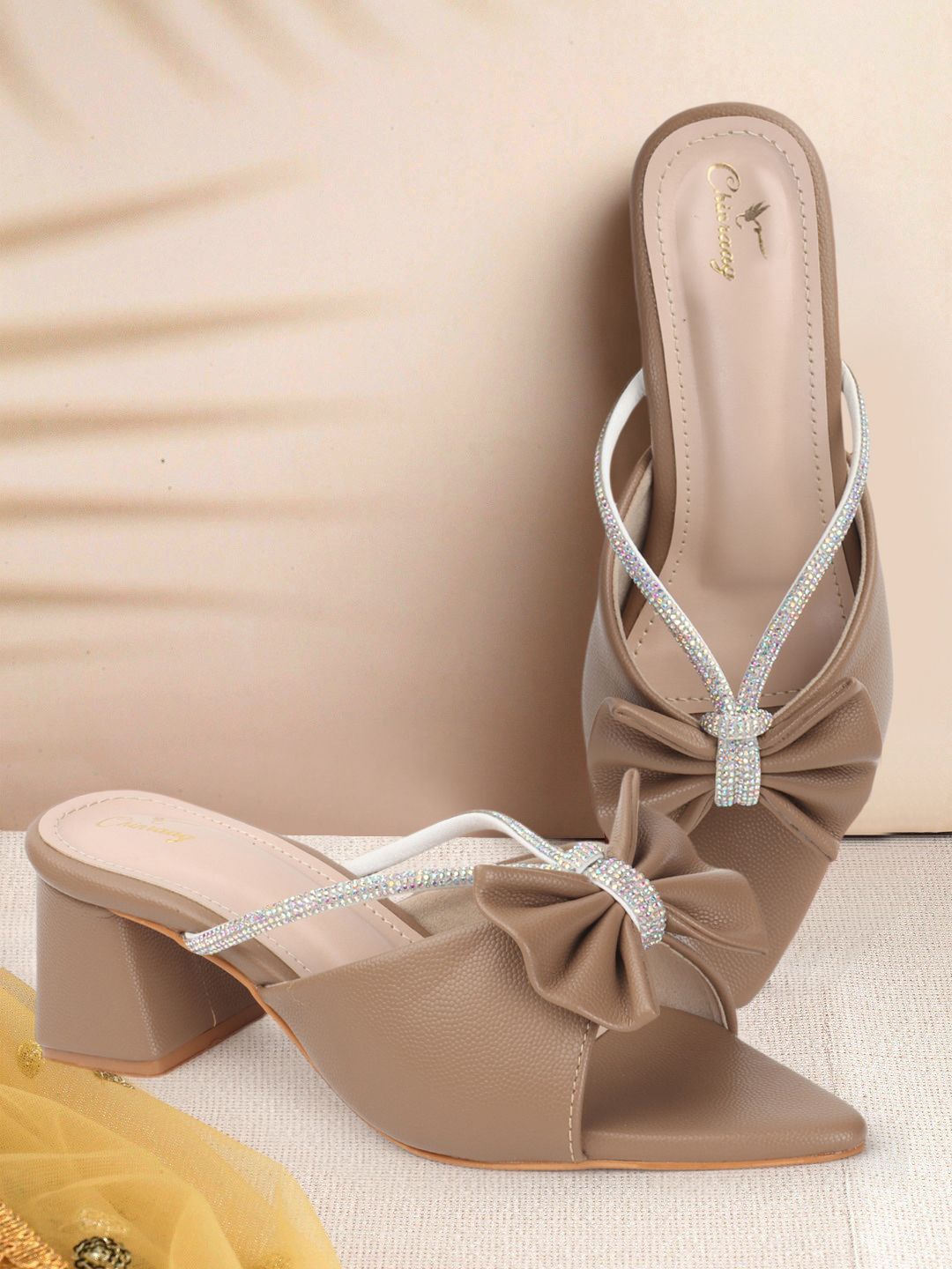 

CHINRAAG Embellished Block Heel Sandals, Beige
