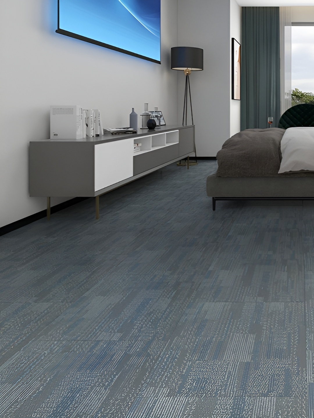 Jaamso Royals 24-Pcs Brown Printed Flooring Wallpaper, Grey