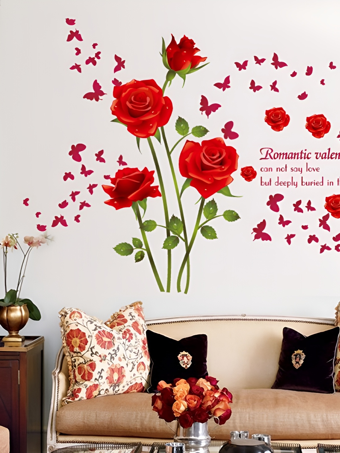 

Jaamso Royals Red Floral And Botanical Printed Self Adhesive Wall Sticker