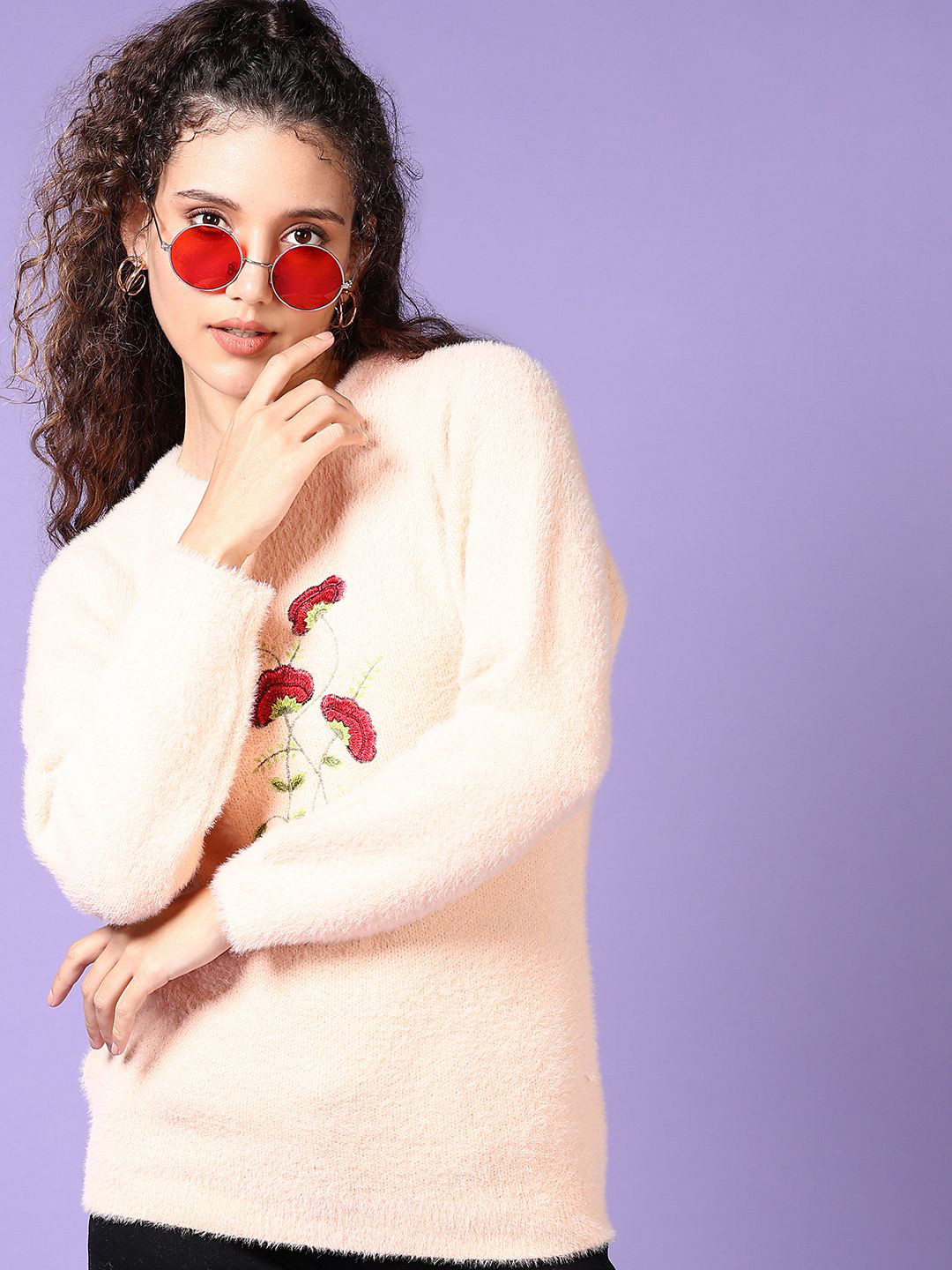 

V-Mart Women Embroidered Floral Pullover, Beige