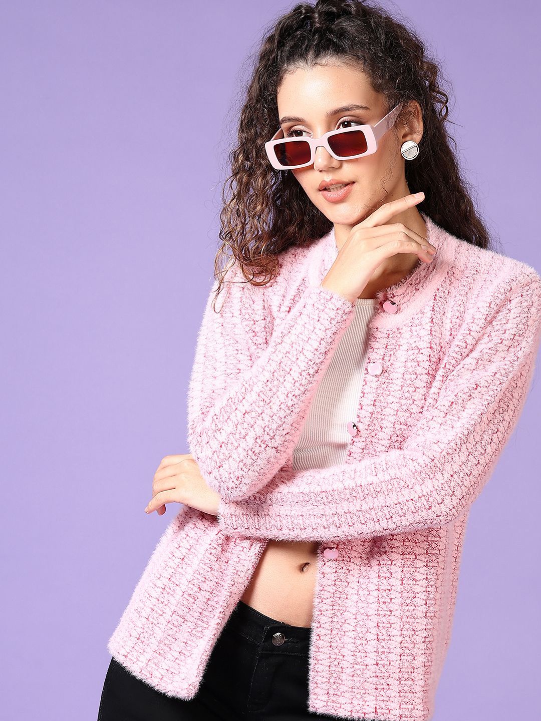 

V-Mart Women Round Neck Cardigan, Pink